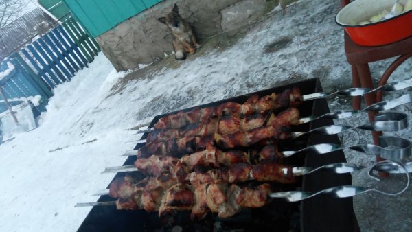 Шашлык на улице зимой