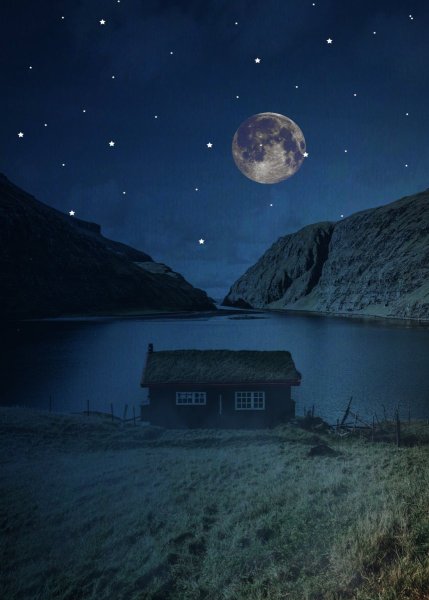 Звездное небо с луной