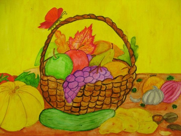 Рисование корзина с фруктами