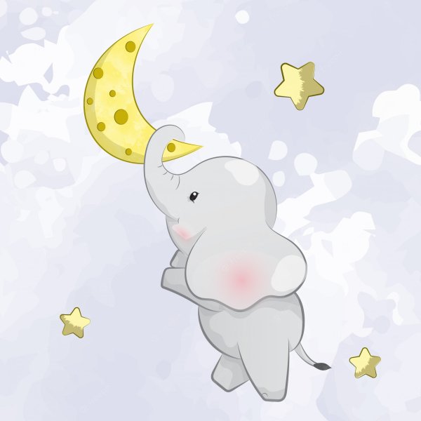 Слоник на Луне акварель