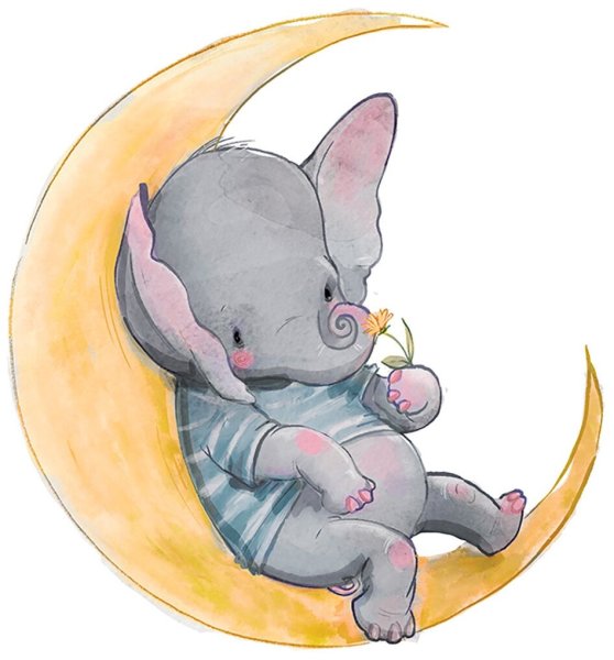 Слоник на Луне акварель