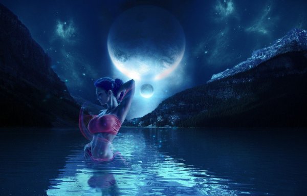 Девушка озеро Луна