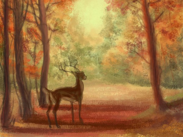Осенний пейзаж цветными карандашами