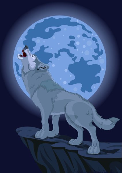 Мультяшные волки воют на луну