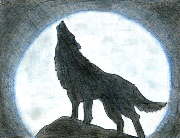 Волк с луной рисунок для срисовки
