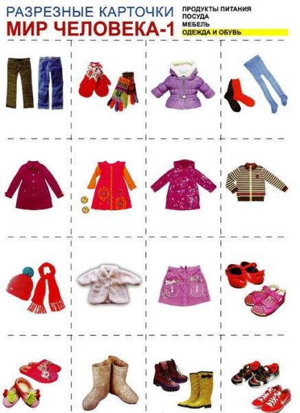 Одежда карточки для детей
