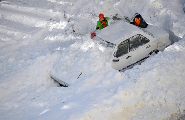 Засыпанные снегом автомобили