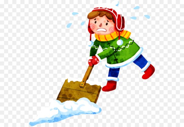 Человек убирает снег лопатой