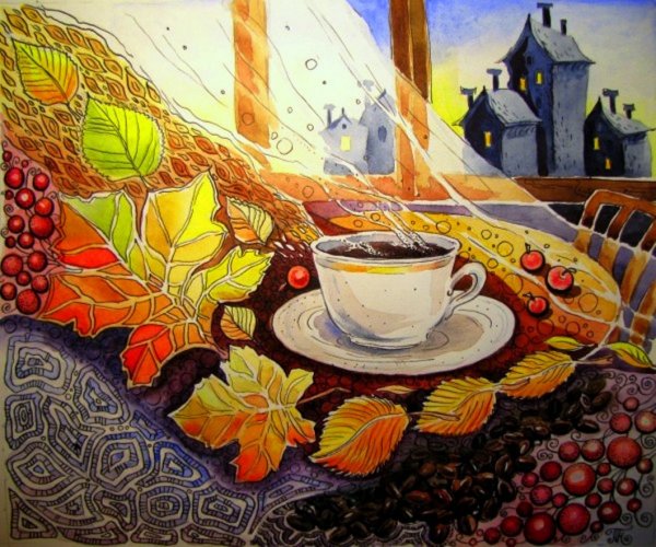 Осеннее утро живопись