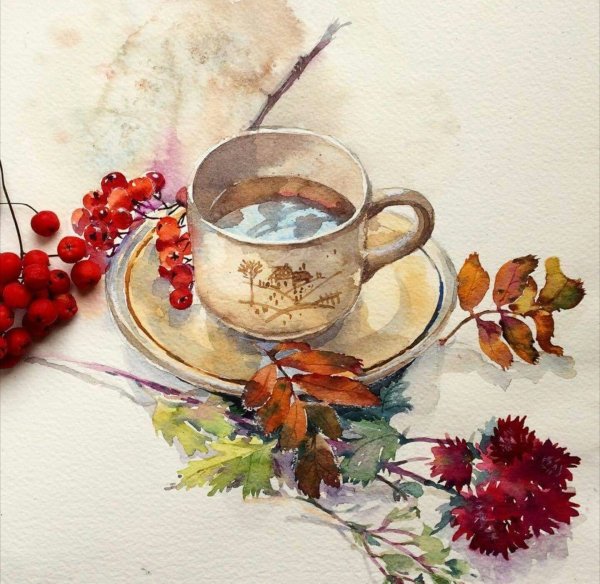 Кофейный натюрморт акварелью