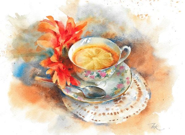 Чашка кофе акварель