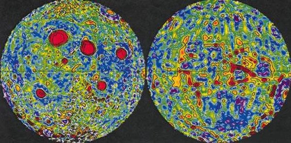 Карта гравитационных аномалий Луны