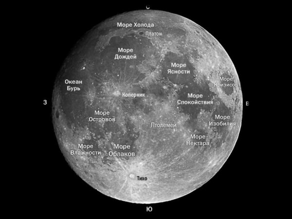 Моря и материки на поверхности Луны