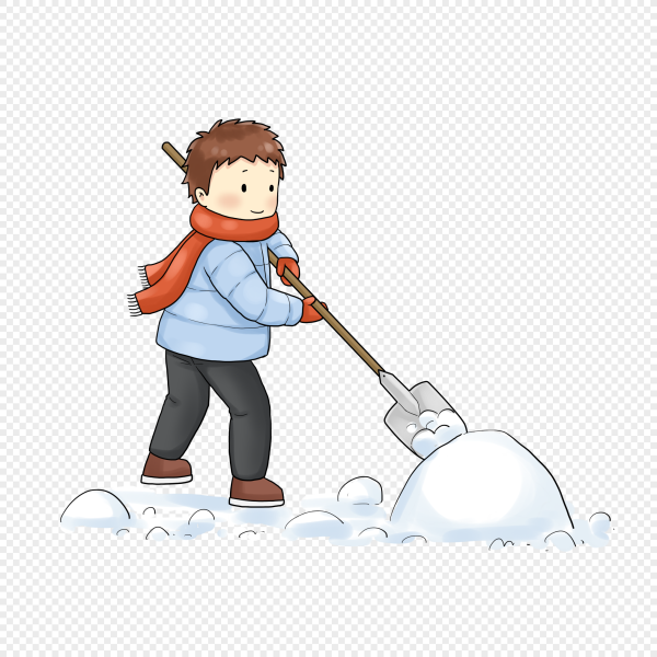 Мальчик убирает снег