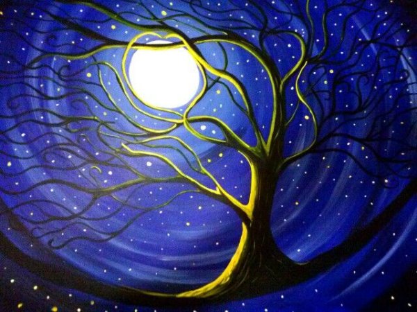 Картина дерево и Луна