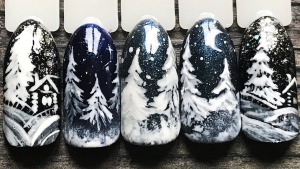 Зимний пейзаж на ногтях