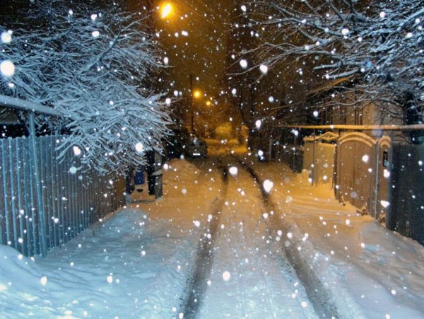 Падает снег в городе