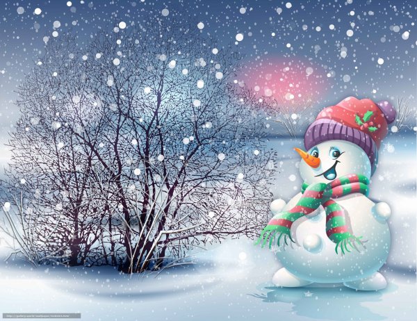 Зимний пейзаж со снеговиком