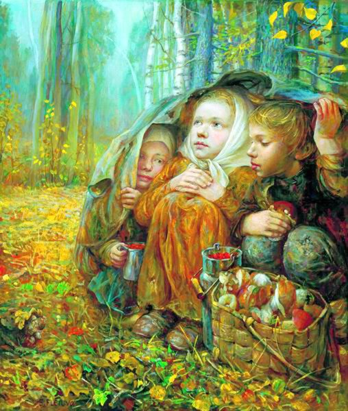 Картина в лес по грибы л.Новоселовой