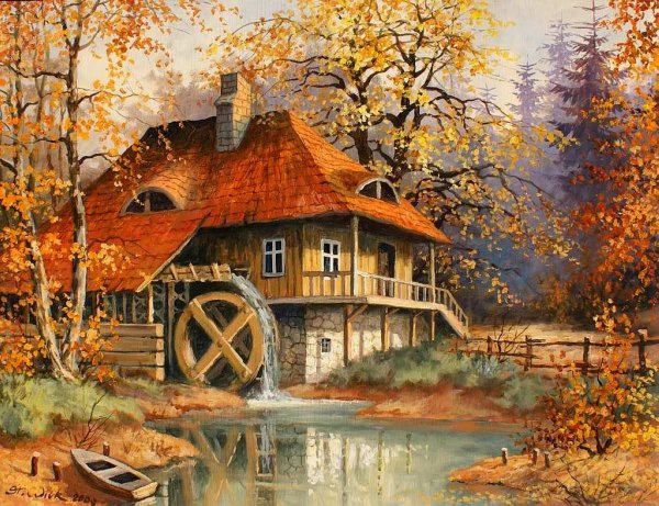 Томас Кинкейд картины водяная мельница