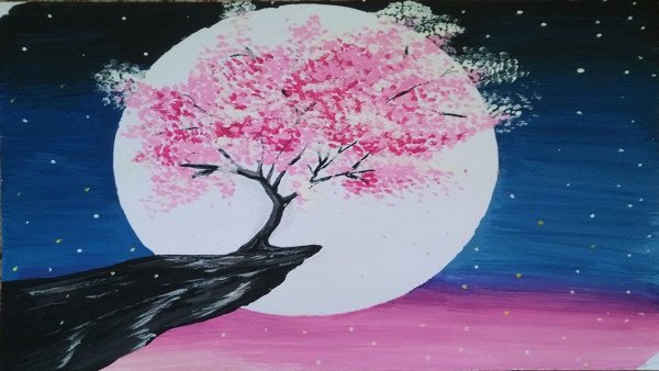 Сакура на фоне Луны рисунок