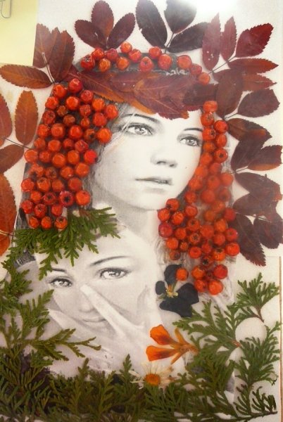 Портрет осени из природных материалов