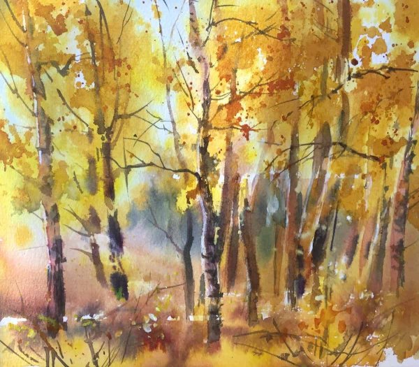 Осенний пейзаж пленэр акварель