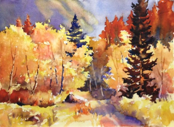 Осенний лес акварелью