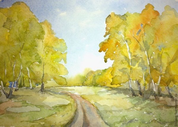 Пейзаж акварелью для детей