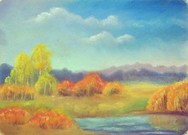Осенний пейзаж масляной пастелью