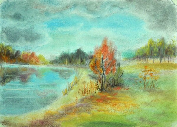 Осень пастельными мелками