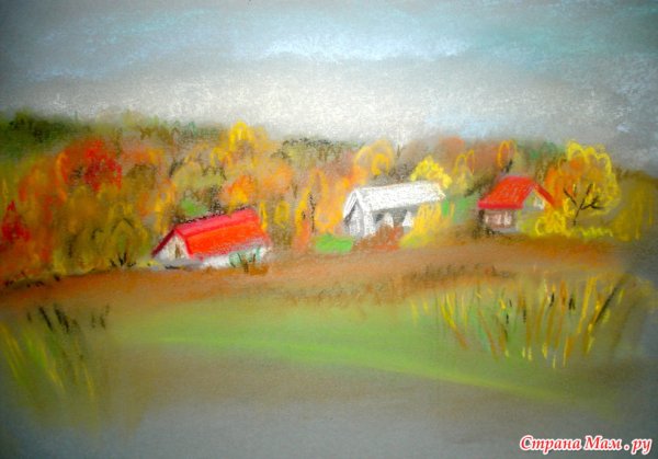 Осенний пейзаж пастелью для детей