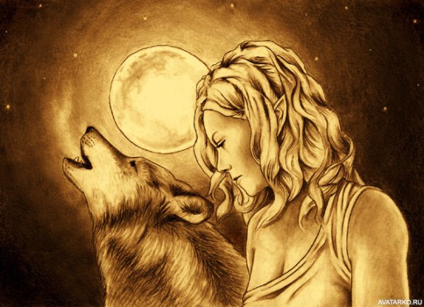 Девушка волк воет на луну