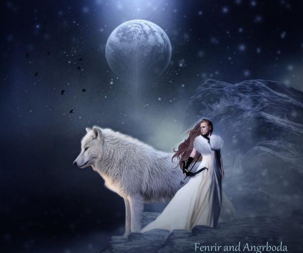 Девушка ,волк ,Луна фэнтези