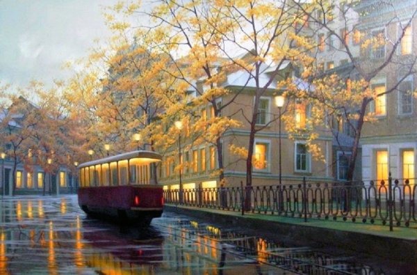 Художник: Алексей Бутырский осень трамвай