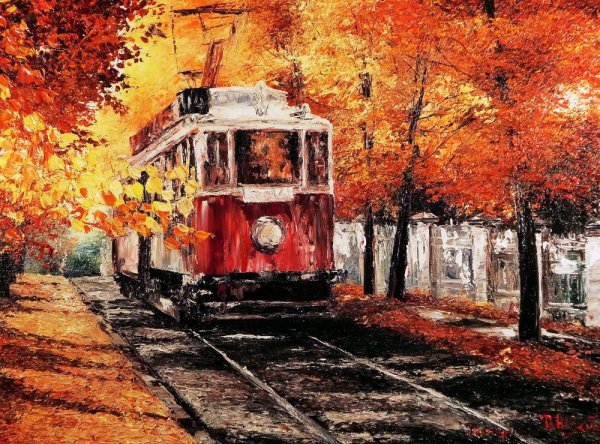 Старый трамвай живопись