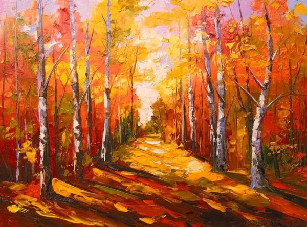 Пейзаж осень гуашью