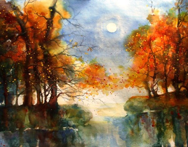 Осенний пейзаж акварелью