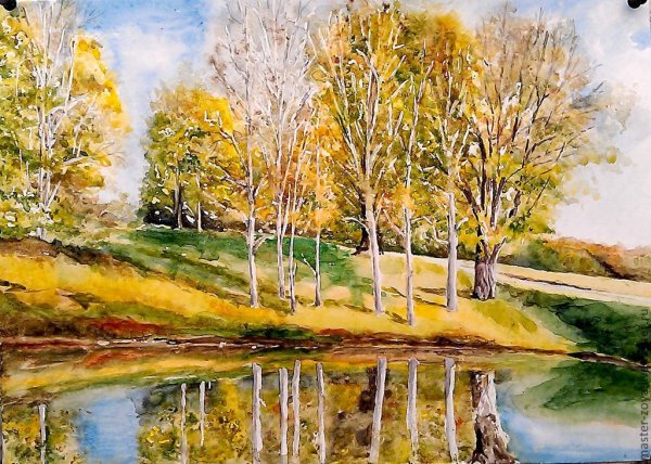 Осенний пейзаж акварелью