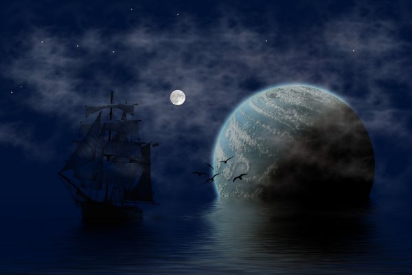 Ночное море корабль
