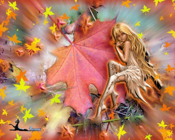 Девочка ангел с осенним листочком