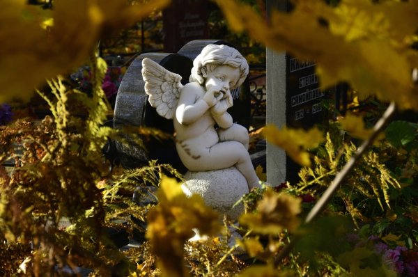 Кладбищенские статуи ангелов осенью