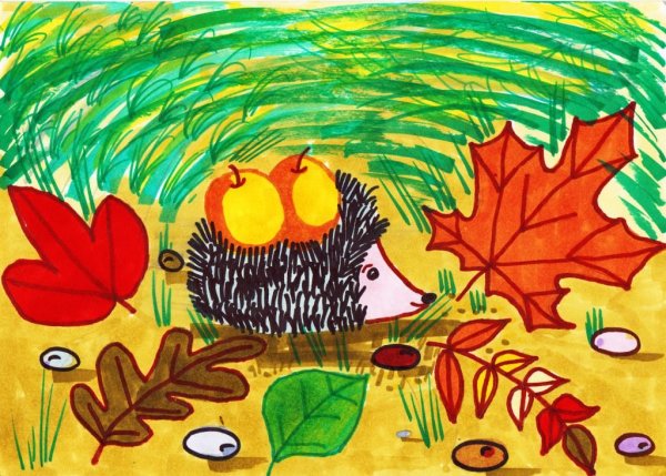 Рисование осенний Ежик