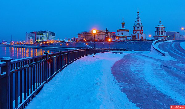 Набережная ангары Иркутск зима
