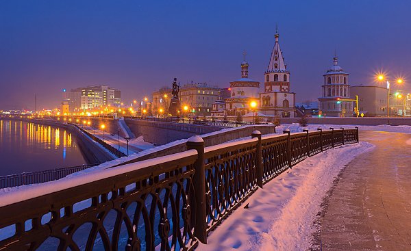 Нижняя набережная ангары зима Иркутск
