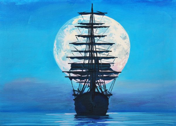 Парусник на фоне Луны