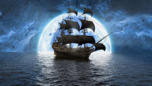 Обои на телефон корабли на фоне Луны