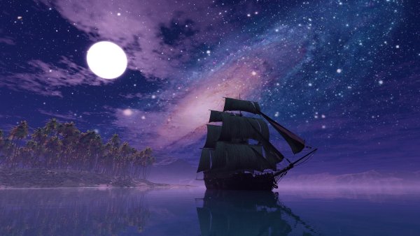 Корабль и звездное небо