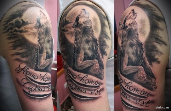 Тату волка с надписью