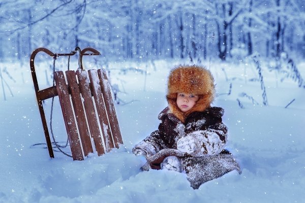 Санки на снегу